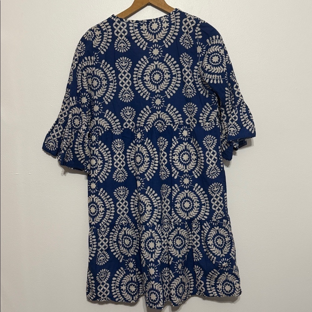 SAIPH Santorini Floral Mini Dress Size S Blue White Cotton Italy Relaxed Coastal - Picture 10 of 10